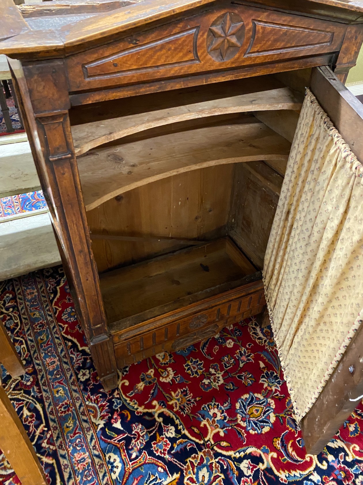 A 19th century French provincial miniature fruitwood armoire, width 69cm, depth 35cm, height 100cm